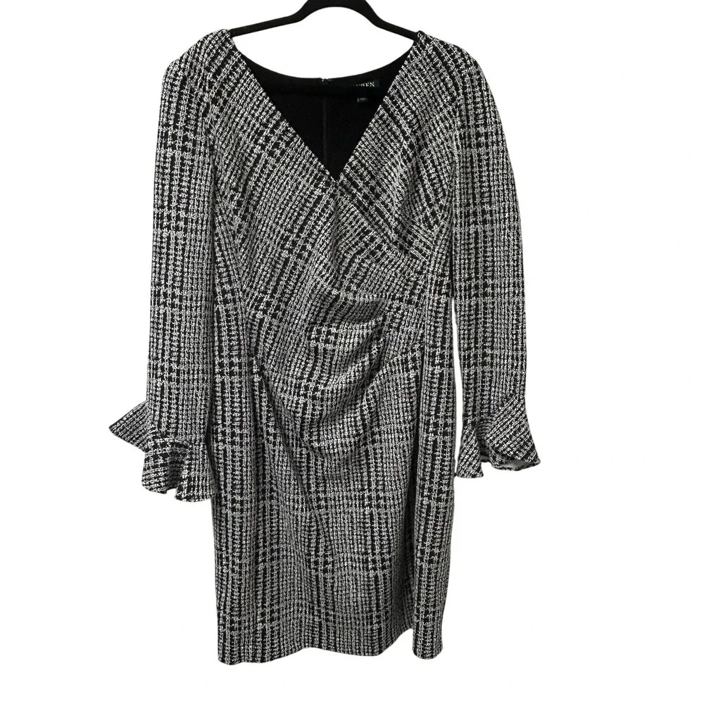 Lauren Ralph Lauren Women's Plaid Ruched Dress‎ Black Size 14 Knee Length